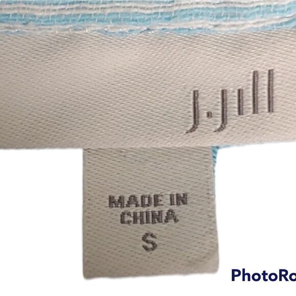 J.Jill small white blue stripe oversized cotton summer tie tassel neck tunic top - Picture 2 of 7